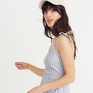 Madewell Light Blue Gingham Tie-Strap Midi Dress